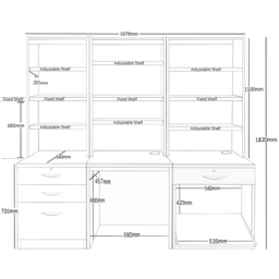 R White Cabinets SET-14-IN-BH Desk Drawer Printer Unit and Hutch Bookcase Home Office Furniture Set - Size: 182 x 170 x 54cm - Black - Wilko - thumbnail 5