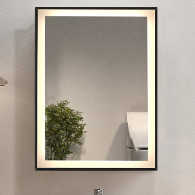 Living and Home White Black Framed LED Mirror Bathroom Cabinet - Size: 60 x 80 x 21cm - Wilko - image 1