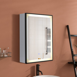 Living and Home White Black Framed LED Mirror Bathroom Cabinet - Size: 60 x 80 x 21cm - Wilko - thumbnail 7