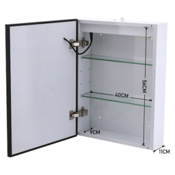 Living and Home White Black Framed LED Mirror Bathroom Cabinet - Size: 60 x 80 x 21cm - Wilko - thumbnail 4