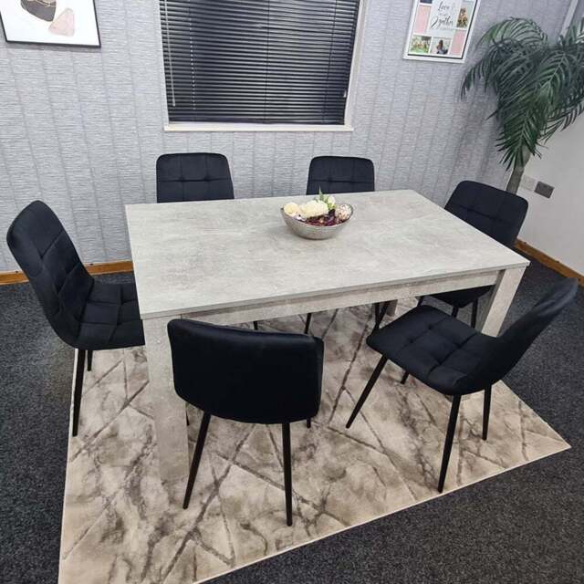 Portland Velvet 6 Seater Dining Set Stone Grey and Black - Wilko - image 1