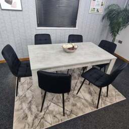 Portland Velvet 6 Seater Dining Set Stone Grey and Black - Wilko