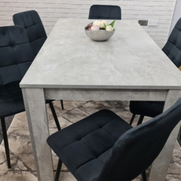 Portland Velvet 6 Seater Dining Set Stone Grey and Black - Wilko - thumbnail 4