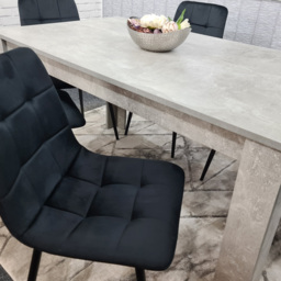 Portland Velvet 6 Seater Dining Set Stone Grey and Black - Wilko - thumbnail 3