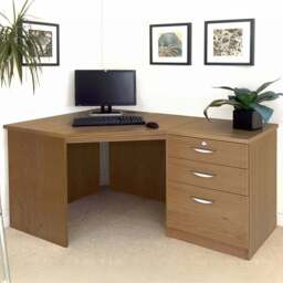 R White Cabinets 2 Drawer Single Cabinet Dark Brown Set-07 Corner Desk - Size: 72.8 x 141.9 x 94cm - Wilko