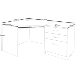 R White Cabinets 2 Drawer Single Cabinet Dark Brown Set-07 Corner Desk - Size: 72.8 x 141.9 x 94cm - Wilko - thumbnail 6