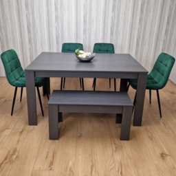 Kosy Koala 6 Seater Velvet Arrow Design Dining Bench Set Black Dark Grey and Green - Portland - Wilko