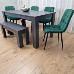Kosy Koala 6 Seater Velvet Arrow Design Dining Bench Set Black Dark Grey and Green - Portland - Wilko - thumbnail 4