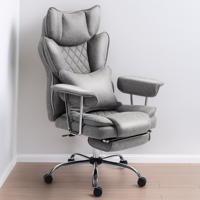 HOMCOM Grey Leathaire High Back Desk Chair - Size: 128 x 76 x 80cm - Wilko - image 1