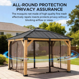 Sunjoy 2.7 x 2.7m Khaki Accessory Netting for Cedar Wood Gazebo (Gazebo Not Include) - Size: 216 x 216 x 216cm - Brown - Wilko - thumbnail 4