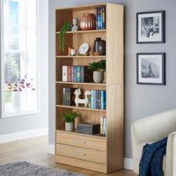 Home Source Clara 2 Drawer 5 Shelf Oak Bookcase - Brown - Wilko - thumbnail 1