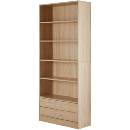 Home Source Clara 2 Drawer 5 Shelf Oak Bookcase - Brown - Wilko - thumbnail 3