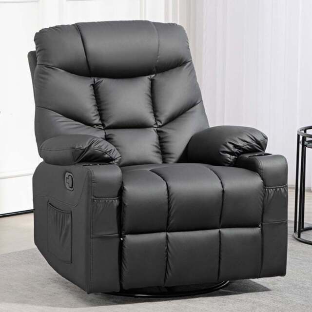 Portland Black Manual Recliner Chair with Cup Holder - Size: Single - Wilko - image 1