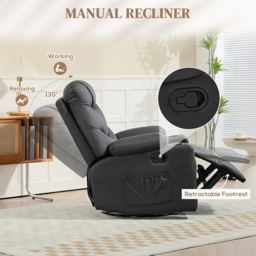 Portland Black Manual Recliner Chair with Cup Holder - Size: Single - Wilko - thumbnail 7
