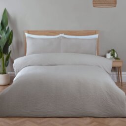 Seersucker Washable Duvet Set Silver Double - Divante - Wilko
