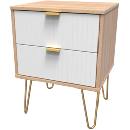 Crowndale 2 Drawer White Matt and Bardolino Oak Bedside Table Ready Assembled - Wilko - thumbnail 3