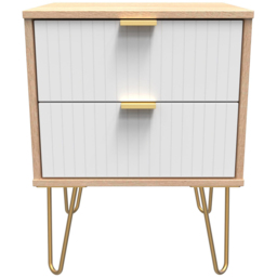 Crowndale 2 Drawer White Matt and Bardolino Oak Bedside Table Ready Assembled - Wilko - thumbnail 4