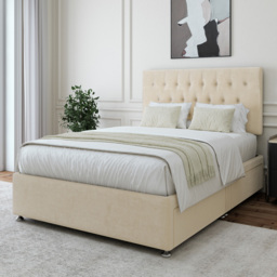 Bedmaster King Size Cream Naples Linen 4 Drawer Divan Base with Lona Headboard - Wilko
