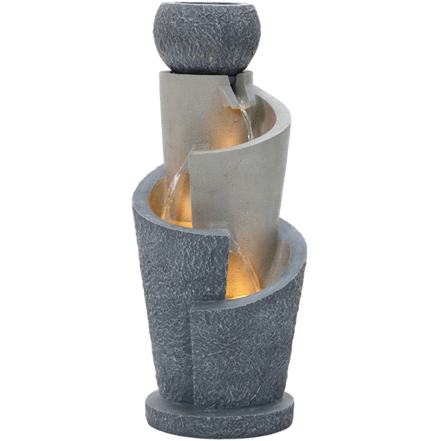 Charles Bentley Seine 3 Tier Grey Cascading Spiral Water Feature with LEDs - Size: 66.5 x 28 x 28cm - Wilko - image 1
