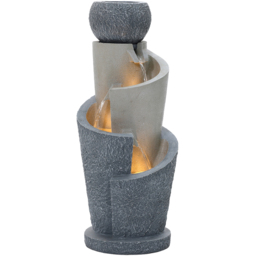 Charles Bentley Seine 3 Tier Grey Cascading Spiral Water Feature with LEDs - Size: 66.5 x 28 x 28cm - Wilko