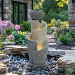 Charles Bentley Seine 3 Tier Grey Cascading Spiral Water Feature with LEDs - Size: 66.5 x 28 x 28cm - Wilko - thumbnail 3