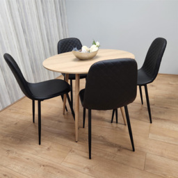 Kosy Koala 4 Seater Faux Leather Round Dining Set Wood Effect and Black - Multi - Portland - Wilko - thumbnail 4