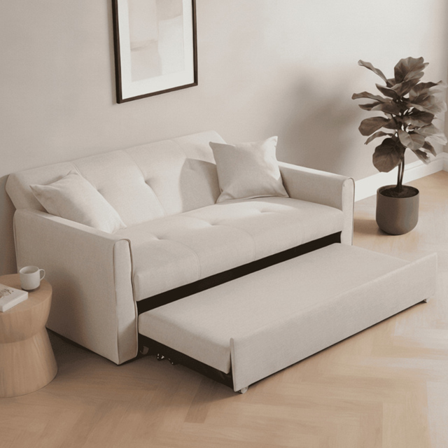 Home Source Charleston 2 Seater Beige Linen Sofa Bed - Wilko - image 1