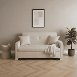 Home Source Charleston 2 Seater Beige Linen Sofa Bed - Wilko - thumbnail 4