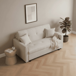 Home Source Charleston 2 Seater Beige Linen Sofa Bed - Wilko - thumbnail 3