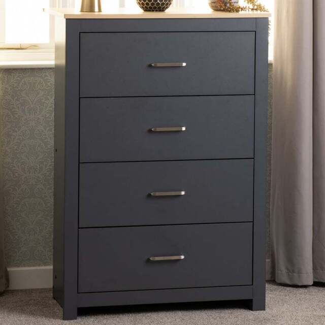 Seconique Portland 4 Drawer Grey and Oak Effect Chest of Drawers - Wilko - image 1