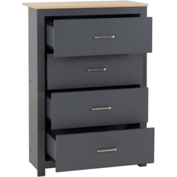 Seconique Portland 4 Drawer Grey and Oak Effect Chest of Drawers - Wilko - thumbnail 4