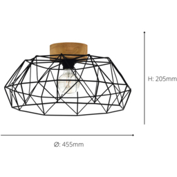 EGLO Padstow Black And Natural Metal and Wood Ceiling Light - Size: 20.5 x 45.5 x 20.5cm - Wilko - thumbnail 5