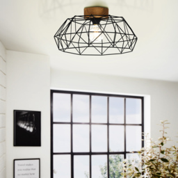 EGLO Padstow Black And Natural Metal and Wood Ceiling Light - Size: 20.5 x 45.5 x 20.5cm - Wilko - thumbnail 3