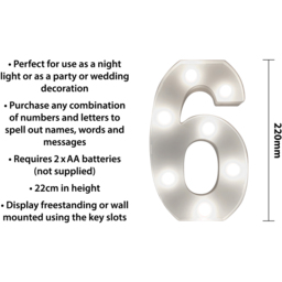 St Helens Battery Operated 3D LED Number 6 Light - Size: 21.8 x 4.3 x 16.5cm - White - Wilko - thumbnail 6