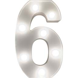 St Helens Battery Operated 3D LED Number 6 Light - Size: 21.8 x 4.3 x 16.5cm - White - Wilko