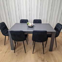 Kosy Koala 6 Seater Velvet Arrow Design Dining Set Black and Dark Grey - Portland - Wilko - thumbnail 4