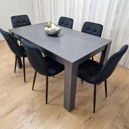 Kosy Koala 6 Seater Velvet Arrow Design Dining Set Black and Dark Grey - Portland - Wilko