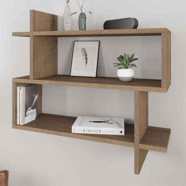 Decortie Paralel Dark Oak Effect Wall Mounted Bookcase Display Unit - Brown - Wilko - image 1