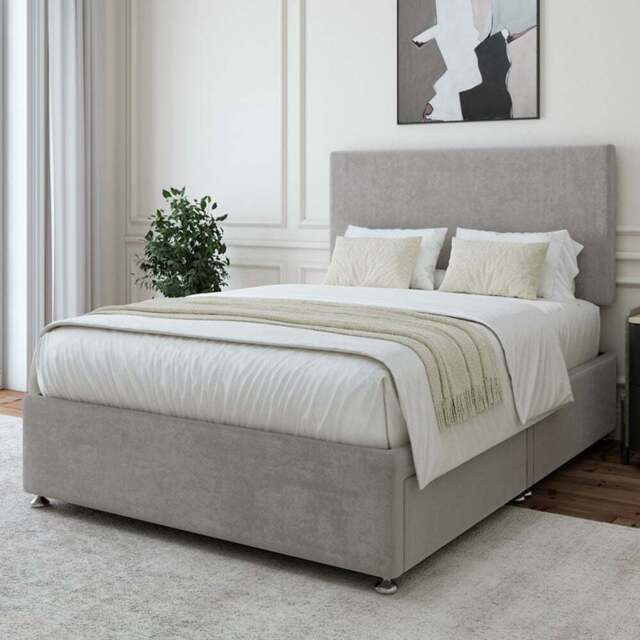 Bedmaster King Size Seal Grey Naples Linen 2 Drawer Divan Base with Valencia Headboard - Wilko - image 1
