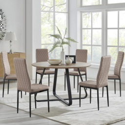 Furniturebox Fira Valera Wood Effect 6 Seater Round Dining Set Brown Cappuccino and Black - Wilko - thumbnail 1