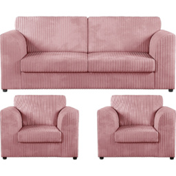 Luxor 5 Seater Pink Jumbo Cord Full Back Sofa Suite - Wilko - thumbnail 3