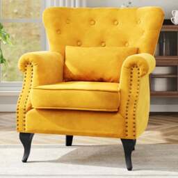 Living and Home Yellow Upholstered Button Tufted Armchair with Lumbar Pillow - Size: Single - Wilko