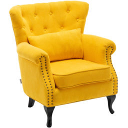 Living and Home Yellow Upholstered Button Tufted Armchair with Lumbar Pillow - Size: Single - Wilko - thumbnail 3