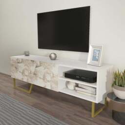 Decorotika Denasse White Marble Effect and Gold TV Unit - Size: 50.5 x 150 x 35cm - Multi - Wilko - thumbnail 4