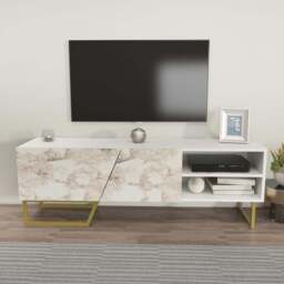 Decorotika Denasse White Marble Effect and Gold TV Unit - Size: 50.5 x 150 x 35cm - Multi - Wilko - thumbnail 5