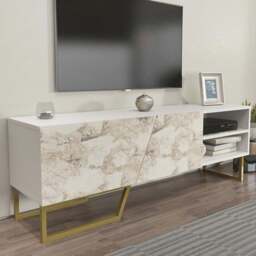 Decorotika Denasse White Marble Effect and Gold TV Unit - Size: 50.5 x 150 x 35cm - Multi - Wilko