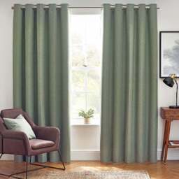 furn. Dawn Eucalyptus Thermal Blackout Eyelet Curtain 117 x 137cm - Size: W 137 x D 117cm - Green - Wilko
