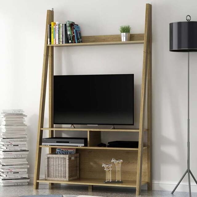 Tiva 5 Shelf Oak Ladder TV Unit - Size: 1754 x 1050 x 386cm - Brown - LPD Home - Wilko - image 1