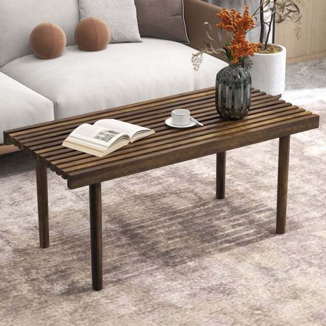 Costway Slatted Top Coffee Table - Size: 106.7 x 53.3 x 12.7cm - Brown - Wilko - image 1