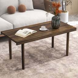 Costway Slatted Top Coffee Table - Size: 106.7 x 53.3 x 12.7cm - Brown - Wilko - thumbnail 1